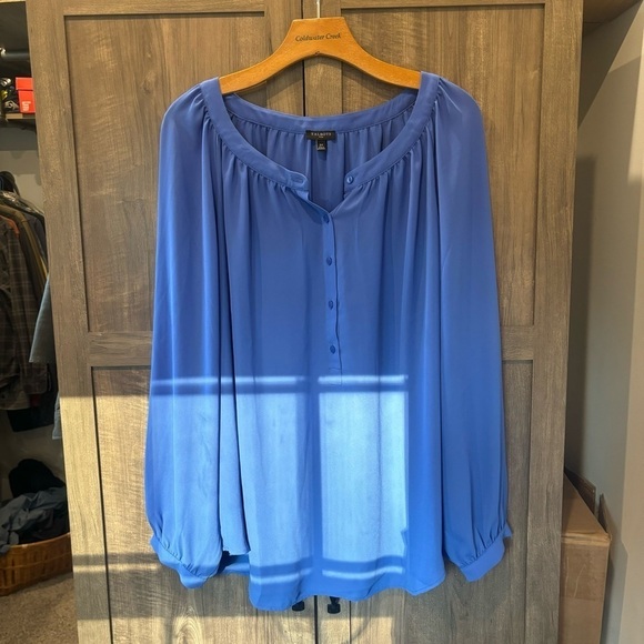 Talbots Plus 2X Popover Top Blouse Half Button Down Long Sleeve Lightweight - Picture 1 of 11